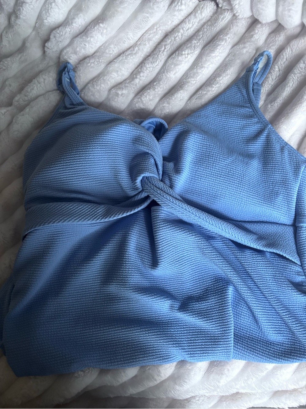 Textured Light Blue Twist-Front swimsuit